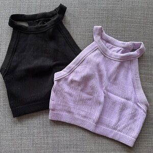 Aerie Superchill Ribbed Halter Bra in Lavender & Black